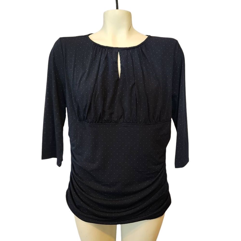 Larry Levine Black Ruched Blouse with 3/4 Sleeves